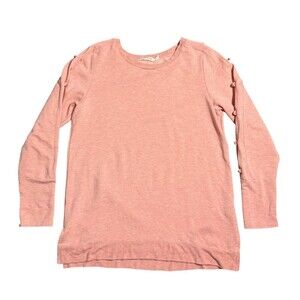 Soft Surroundings Women Pullover Slit Long Sleeve Top Coral Medium